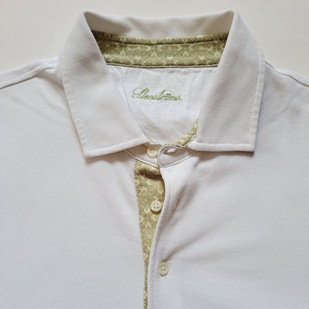 NEW Stenstroms White Light Green Polo Shirt Size XL